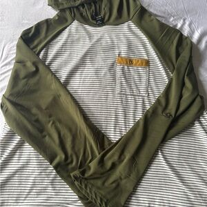 Women’s Olive Green Hooded Raglan Shirt with Stripe Body